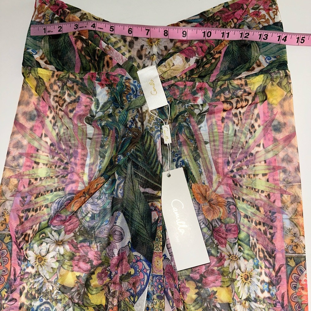 Camilla “Flowers of Neptune” sheer long twist front boho swim coverup skirt M - Picture 9 of 10
